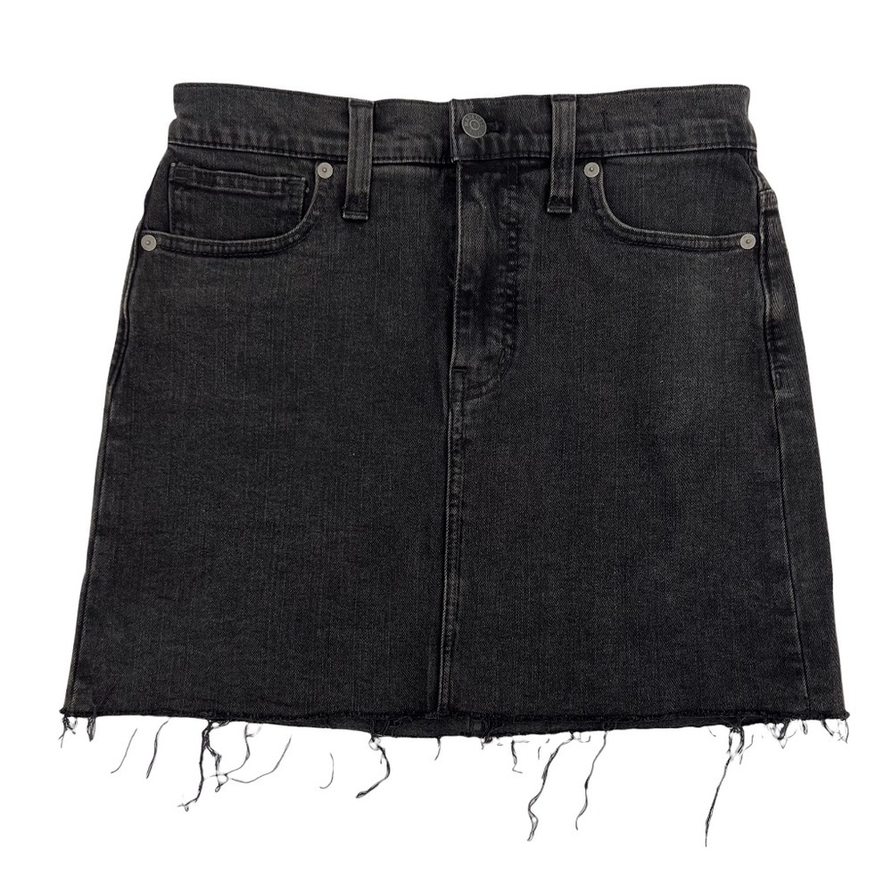 Madewell Black Distressed Rough Hem Denim Mini Jean Skirt Size 26 Women’s